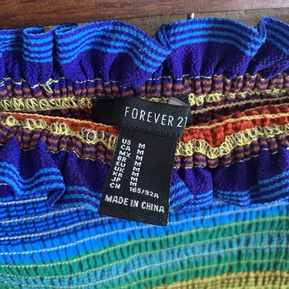 Forever 21 M Off Shoulder Top Cropped Bandeau Rainbow Festival‎ Fairycore Ruffle - Picture 4 of 4